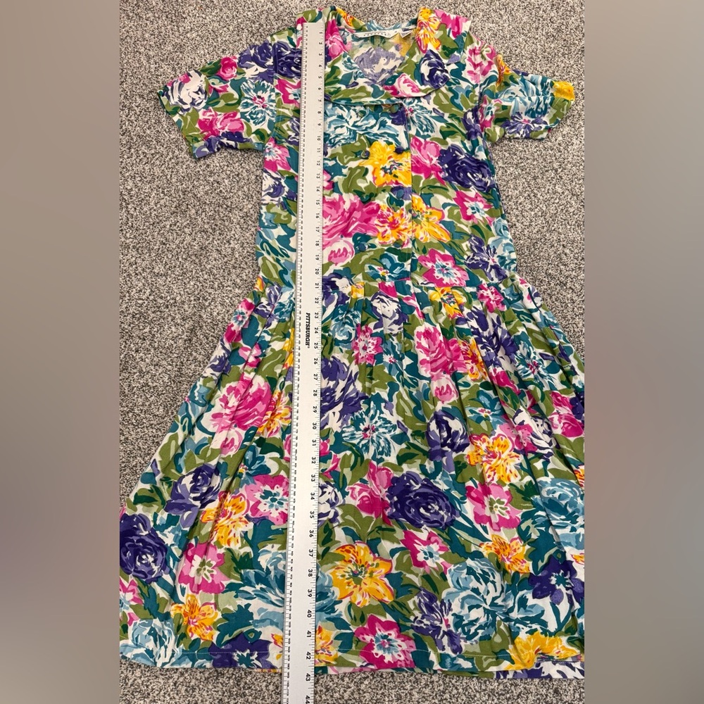 Darling! Vintage Express Vibrant Floral Drop Waist Double Button Midi Dress Sz S - Picture 11 of 11